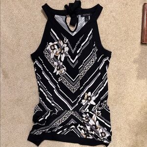 White House Black Market Black and White Floral Tank Top